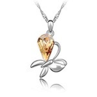 Champagne colour Swarovski Elements Crystal butterfly gold-plated necklace