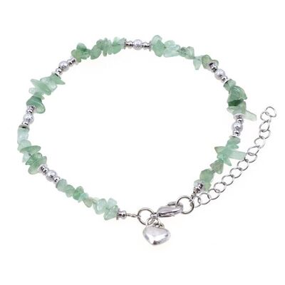 Schöne grüne Aventurin-Edelsteinsplitter mit silberfarbenen Perlen und Herzanhänger-Fußkettchen