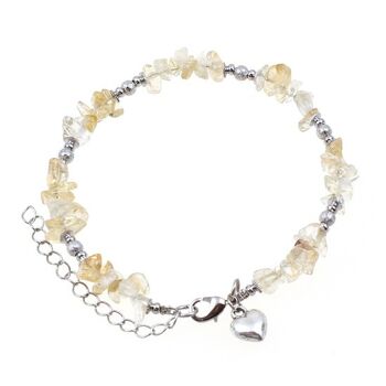 Jolis éclats de pierres précieuses de quartz rutilé avec perles argentées et bracelet de cheville à breloque cœur