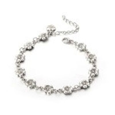 Antique silver-tone flowers and heart charm anklet