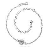 Pretty clear round cubic zirconia crystal with heart charm silver plated chain anklet