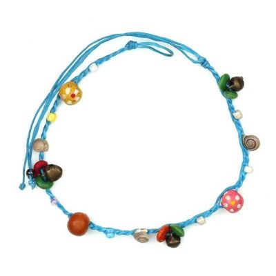 Conchiglie fatte a mano con perline di legno multicolori e campane Cavigliera in cordoncino di cera blu