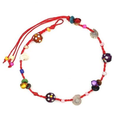Coquillages faits à la main avec des perles et des cloches en bois multicolores Cordon de cheville en cire rouge