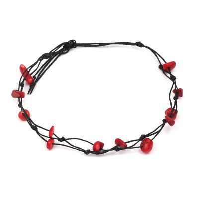 Bracelet de cheville en cordon ciré noir avec pierres rouges fait à la main avec fermeture à nouer ajustable