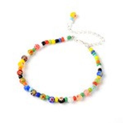 Bracelet de cheville en perles de verre Millefiori multicolores fait main