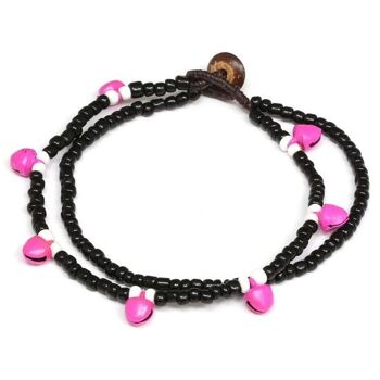 Perle de rocaille à double brin faite à la main avec bracelet de cheville en cordon de cire de cloche rose