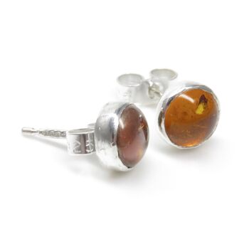 Boucle d'oreille en argent sterling ambre, pierre de 6 mm 2