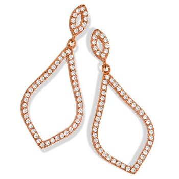 Boucles d'Oreilles CZ Forme Poire Enduit Micro Pavé Rose (109907)