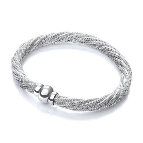 Twist Rhodium-Plated Mesh Bracelet