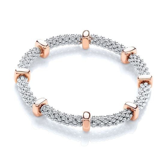 Silver Mesh & Rose Disc Colour Bracelet