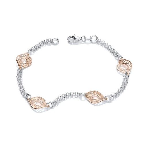 Rose & Silver Filigree Links Bracelet