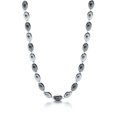 Ovale Perlenkette aus Silber und Ruthenium, 36"/92cm