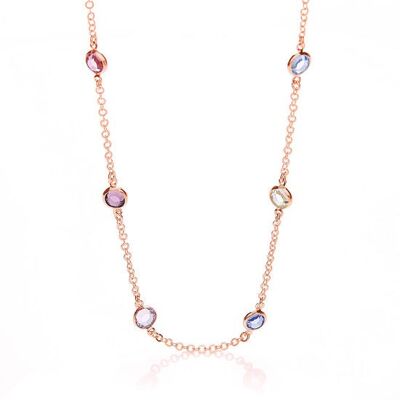 Rose Gold Coated Rubover 6 Multi Coloured CZs Necklace 18"