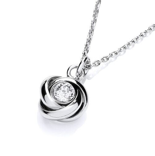 Silver Knot with CZ in the Centre Necklace 17"/43cm