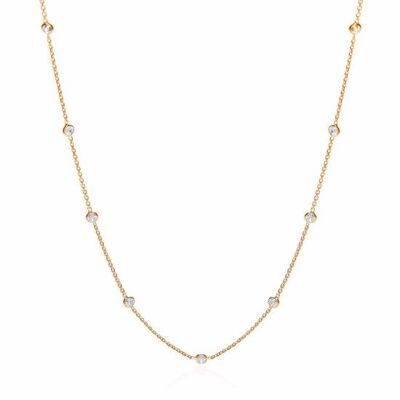 Gold Coated Rubover 11 CZs Necklace 18"