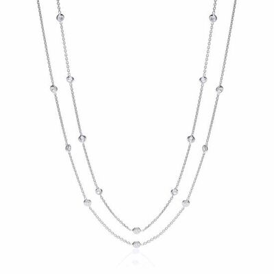 Silver Rubover 23 CZs Necklace 38"