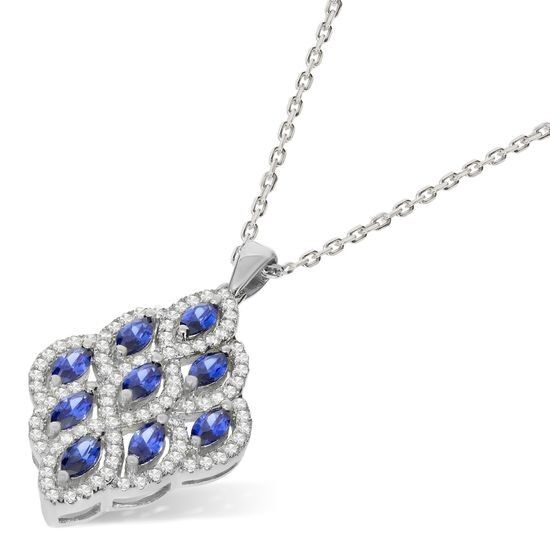 Micro Pavé Fancy White & Blue CZ Anhänger mit 18" Kette