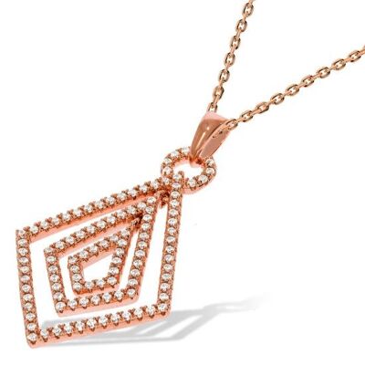 Micro Pavé Rose Coated Fancy CZ Pendant with 18" Chain