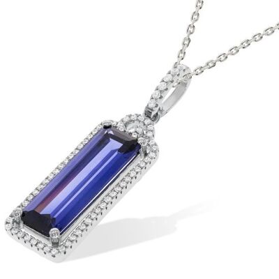 Colgante de circonita cúbica central azul micro pavé con cadena de 18"