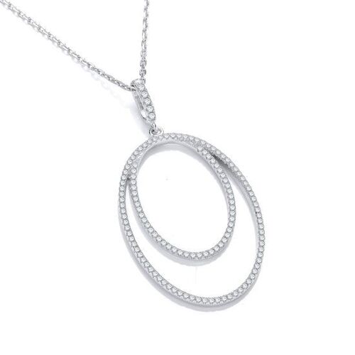 Micro Pavé Oval Double Row CZ Pendant with 18" Chain