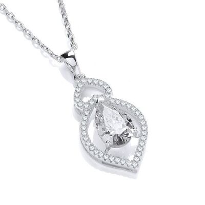 Micro Pavé Clear Tear Drop & Clear CZ Pendant with 18" Chain