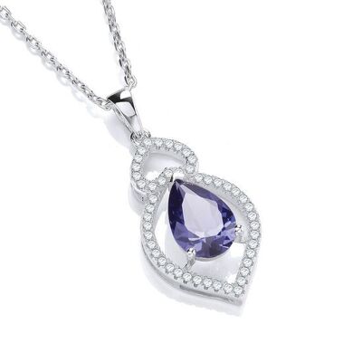 Micro Pavé Blue Tear Drop & Clear CZ Pendant with 18" Chain