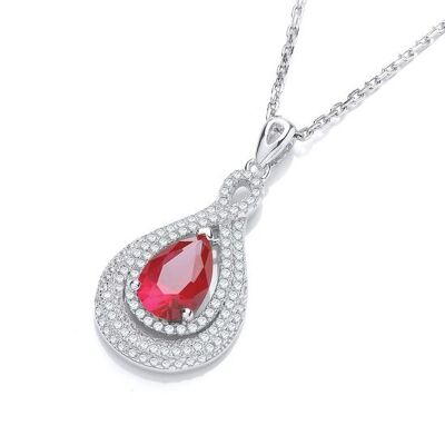 Micro Pavé Red & Clear CZ Tear Drop Pendant with 18" Chain