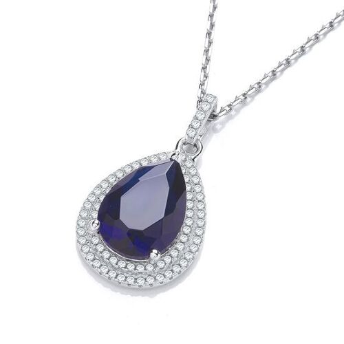 Micro Pavé Blue & Clear CZ Tear Drop Pendant with 18" Chain