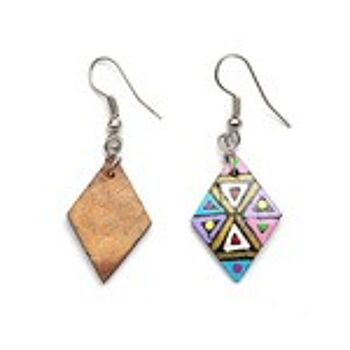 Boucles d'oreilles pendantes en coquille de noix de coco en forme de triangle vibrant peintes à la main 2