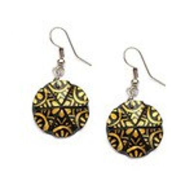 Hand painted black and gold colour flower coconut shell drop earrings