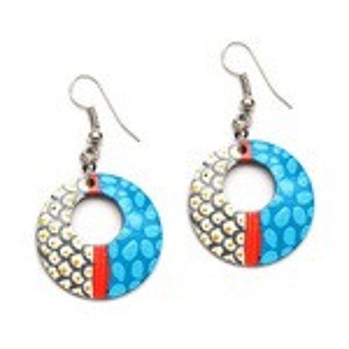 White petals and blue flowers coconut shell open hoop drop earrings