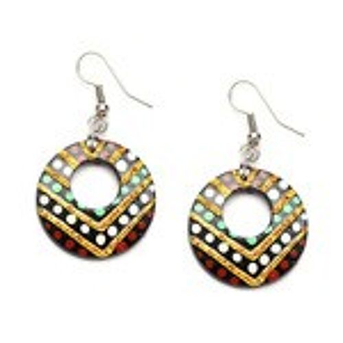 Hand painted colourful spots and glitter coconut shell open hoop drop earrings