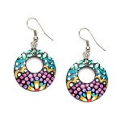 Purple Dots Round Earrings with Cut-out