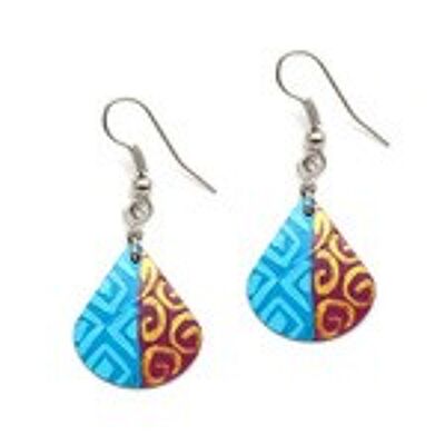 Blue and gold-colour spiral coconut shell teardrop dangle earrings