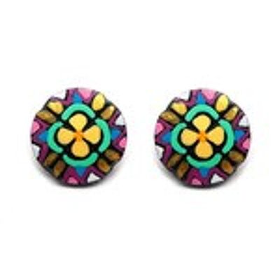 Boucles D'oreilles Tiges Noix De Coco Fleur Jaune Quatre Feuilles