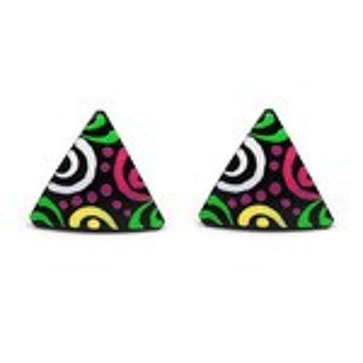 Orecchini a bottone triangolari con conchiglia di cocco e puntini vibranti dipinti a mano con perni in plastica