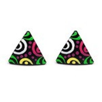 Boucles d'oreilles triangulaires en coquille de noix de coco peintes à la main avec tiges en plastique 1