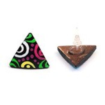 Boucles d'oreilles triangulaires en coquille de noix de coco peintes à la main avec tiges en plastique 2