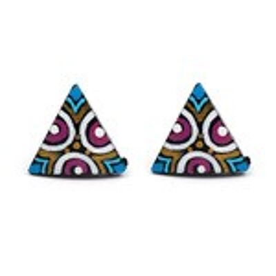 Boucles d'oreilles triangulaires en coquille de noix de coco d'inspiration tribale peintes à la main avec tiges en plastique