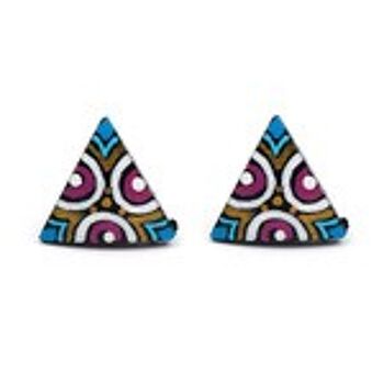 Boucles d'oreilles triangulaires en coquille de noix de coco d'inspiration tribale peintes à la main avec tiges en plastique 1