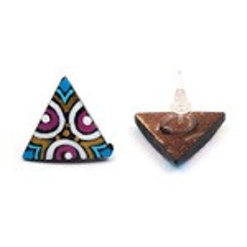 Boucles d'oreilles triangulaires en coquille de noix de coco d'inspiration tribale peintes à la main avec tiges en plastique 2