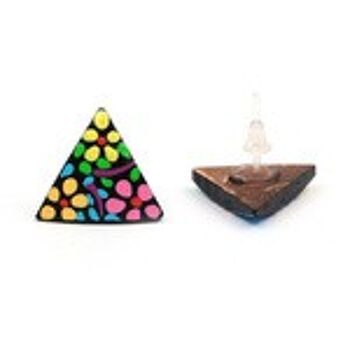 Boucles d'oreilles triangulaires en coquille de noix de coco peintes à la main avec des poteaux en plastique 2