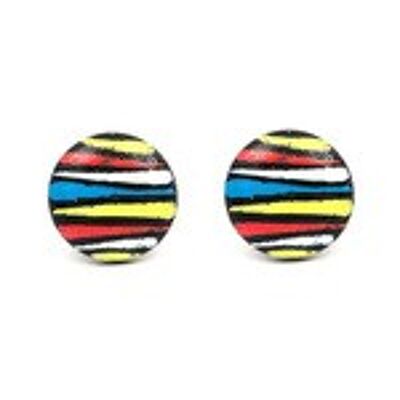Round hand painted striped colours wooden stud earrings with plastic posts