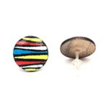 Boucles d'oreilles rondes en bois de couleurs rayées peintes à la main avec tiges en plastique 2