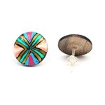 Boucles d'oreilles rondes en bois peintes à la main de couleurs vives avec tiges en plastique 2