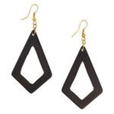 Boucles d'oreilles en bois noires en forme de cerf-volant creux (7,5 cm de long)