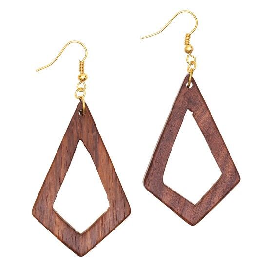 Pendientes colgantes con forma de cometa hueca hechos de madera de sheesham (7,5 cm de largo)