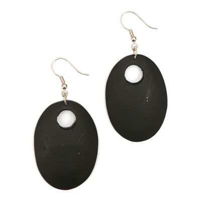 Boucles d'oreilles pendantes ovales en bois sculpté noir organique