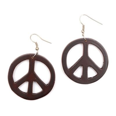 Handmade peace sign dark wood drop earrings