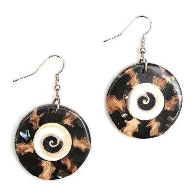 Handmade round resin with radius spiral shell inlaid drop earrings (108418)